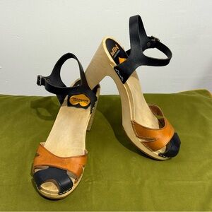 Swedish Hasbeens Sky High Two Tone Black and Tan Sandals